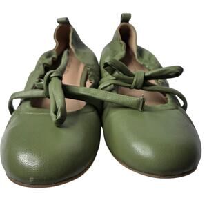 Silent D Bella Leather Ballet Flats Shoes Green Womens EU SZ 37 US 6.5‎ Artsy